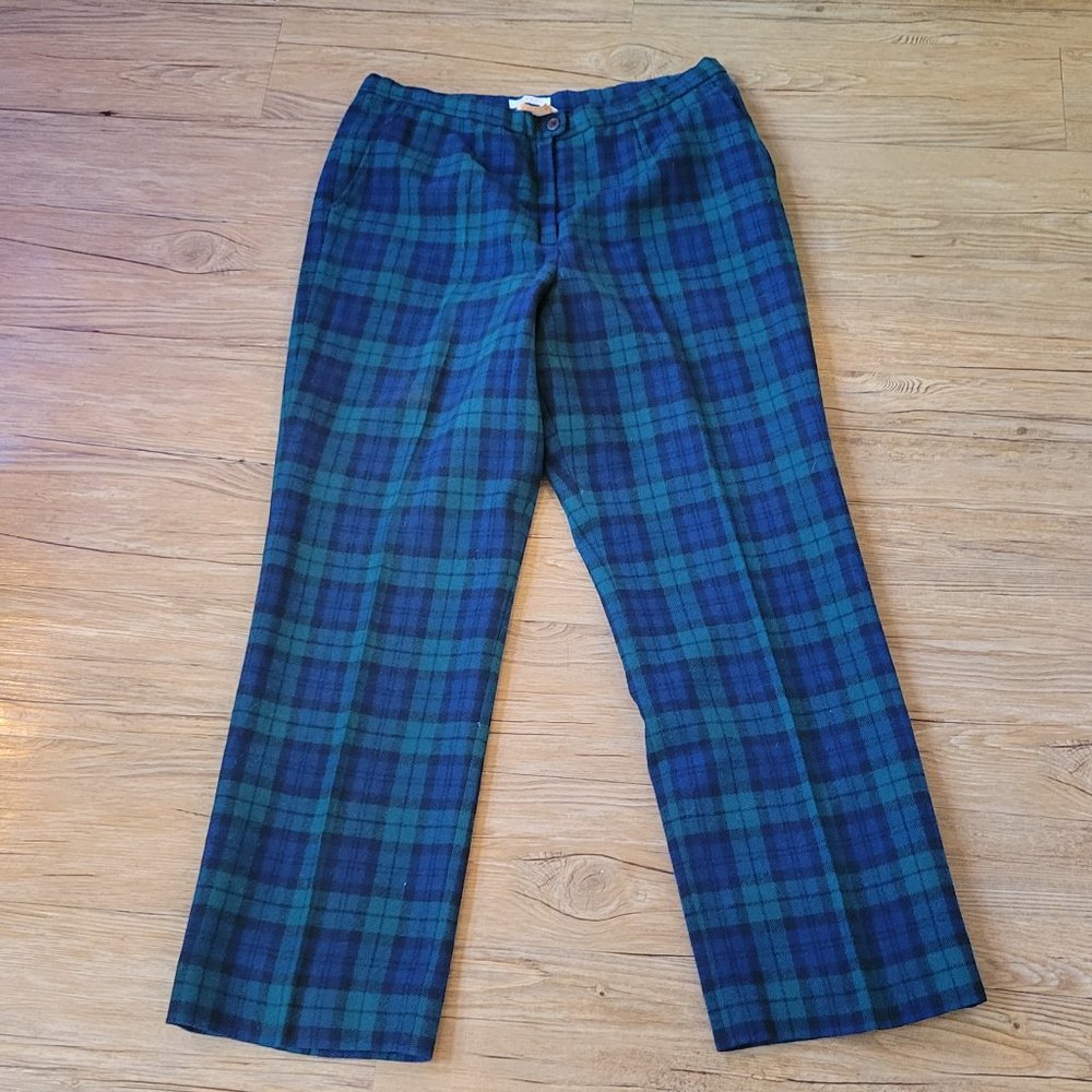 Vintage 1970s Pendleton Women's Wool Pants Authentic Black Watch Tartan Size 16
